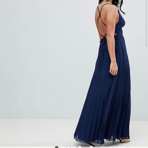 ASOS Navy pleated maxi dress with open back